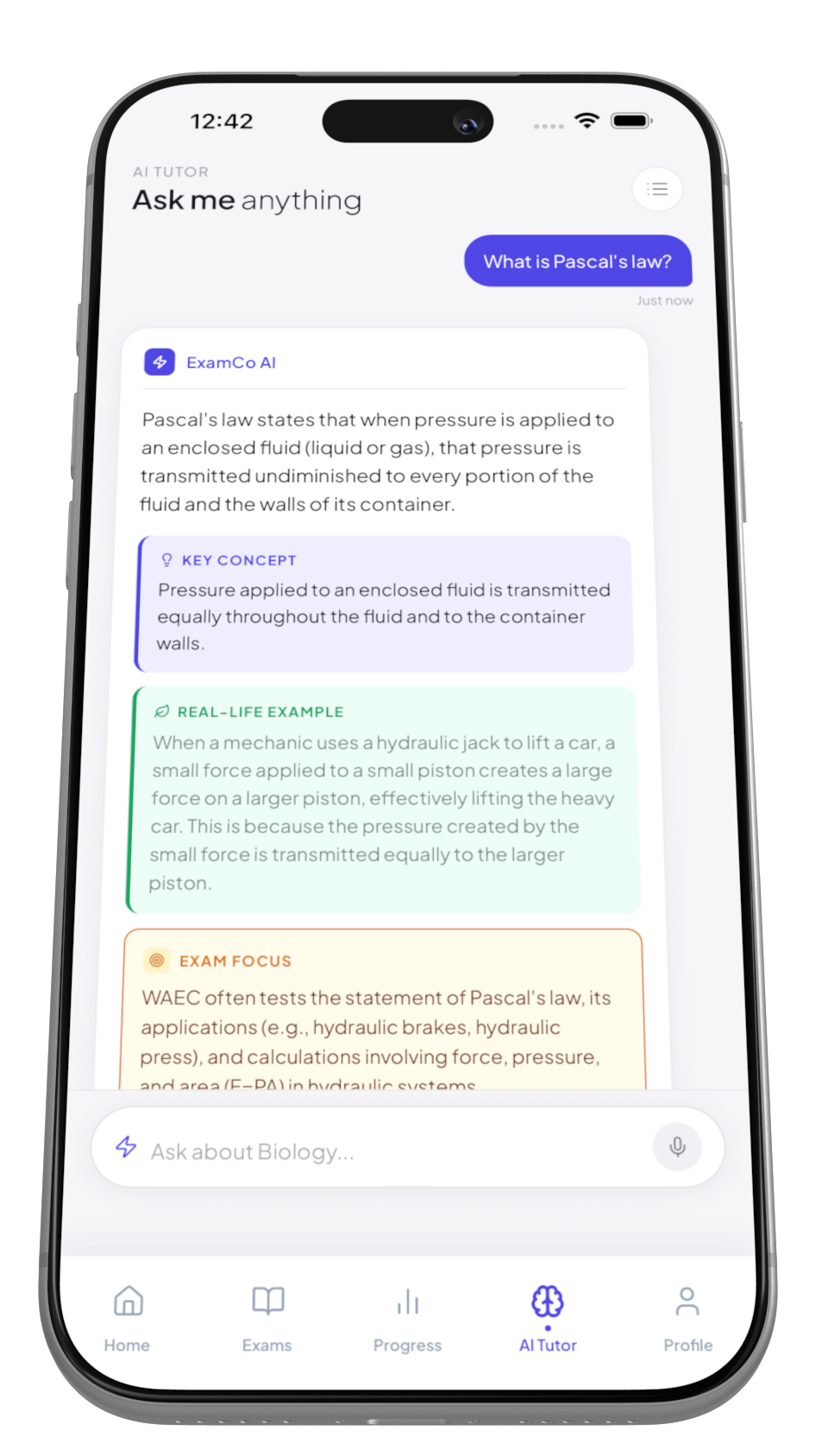 ExamCo AI tutor explaining a question